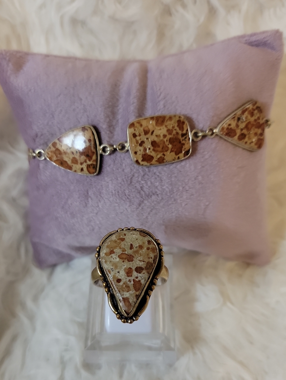 Garnet In Limestone Ring and Bracelet Set